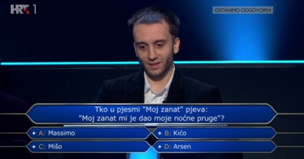 Krešimir u Milijunašu potrošio džoker na pitanju o domaćoj pjesmi. Znate li odgovor?