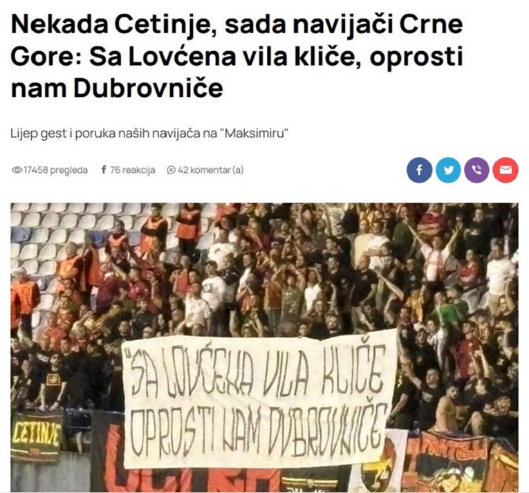 Crnogorci o transparentu: To je za sramotan napad naše zemlje na Dubrovnik