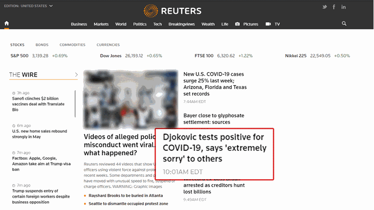 Đoković i korona-skandal u Zadru na naslovnicama CNN-a, BBC-a, Guardiana, Reutersa...
