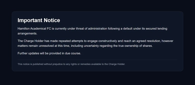 Propast škotskog kluba. Navijače na stranici dočekala poruka