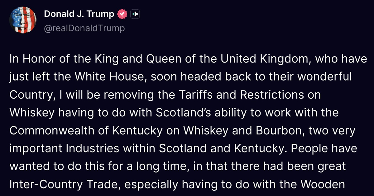 Trump ukida dio carina na viski: "U čast kralja i kraljice"
