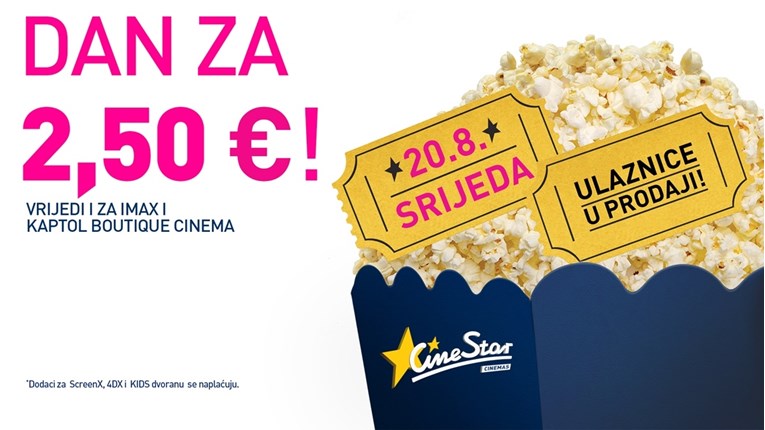 Veliko platno, mala cijena - 20.8. svi u Cinestar za samo 2,50 eura