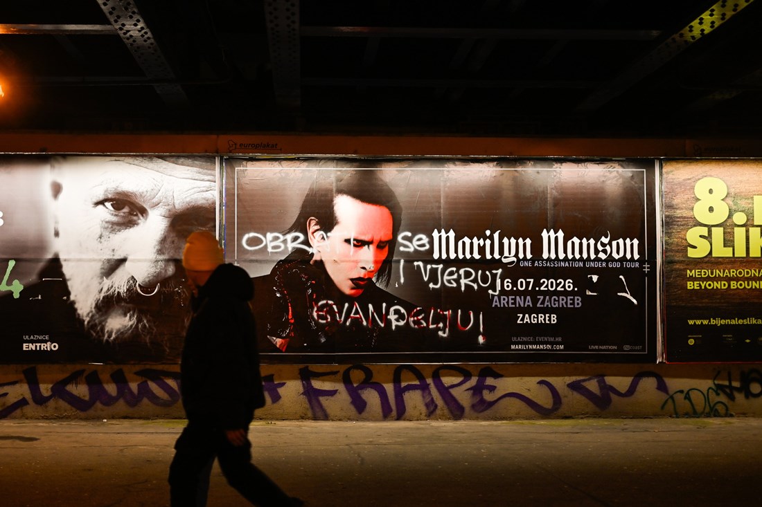Netko je u Zagrebu išarao plakat kojim se najavljuje koncert Marilyna Mansona