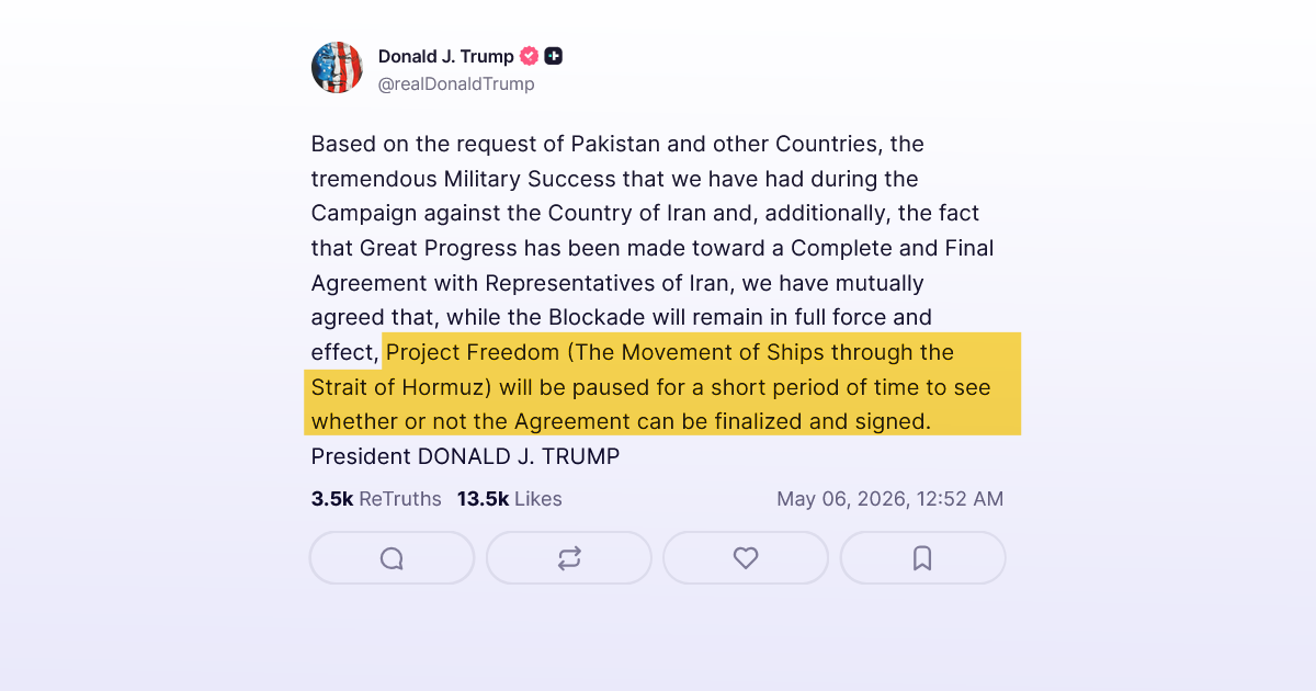 Trump: Pauziramo operaciju "Projekt sloboda"