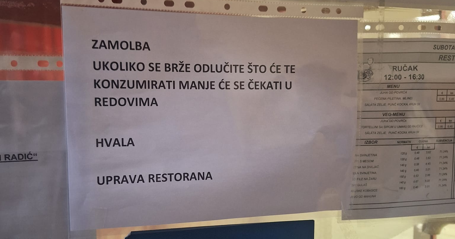 Poruka uprave menze u Zagrebu studentima: Brže odlučite što jesti pa neće biti gužva