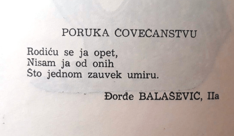 Ovo je Balašević napisao u drugom razredu gimnazije