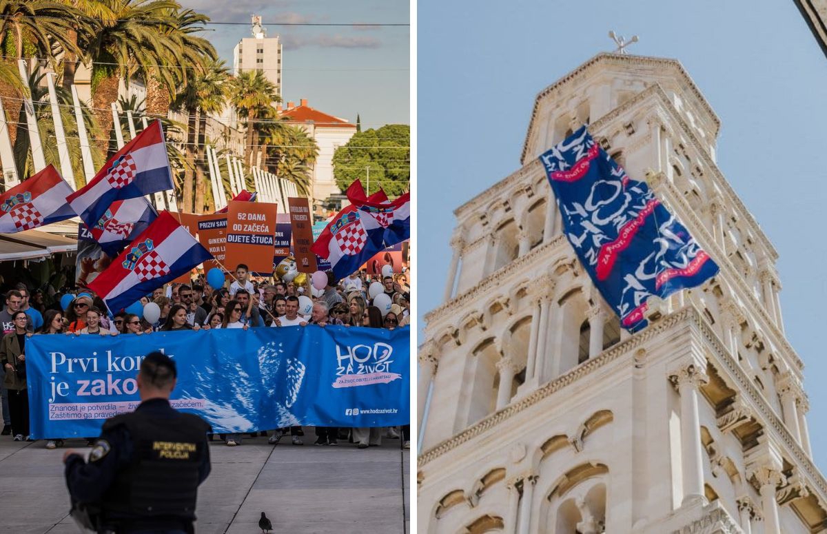 Održan "Hod za život" u Splitu, traže zakon protiv pobačaja. Na Sv. Duju stavili zastavu