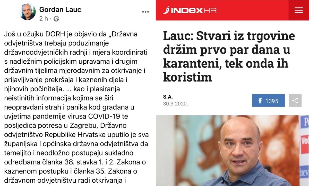 Lauc danas: Prijaviti one koji šire paniku. Lauc u ožujku: Hranu držim u karanteni