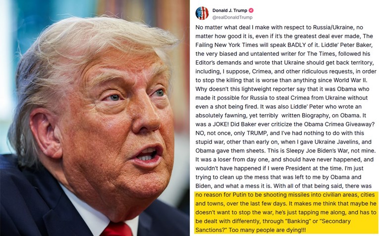 Trump: Putin možda ni ne želi zaustaviti rat, možda me samo zavlači