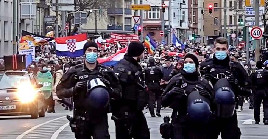 VIDEO Hrvatske zastave na čelu prosvjeda protiv cijepljenja u Frankfurtu