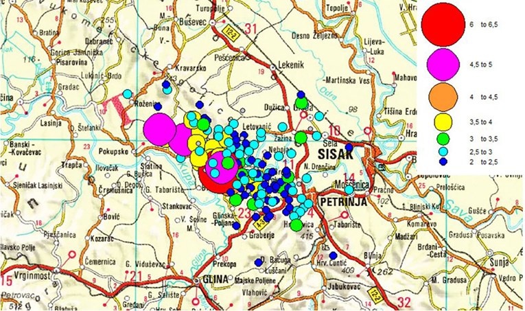 Objavljena karta potresa kod Petrinje: Kad su udarali i koje su magnitude bili