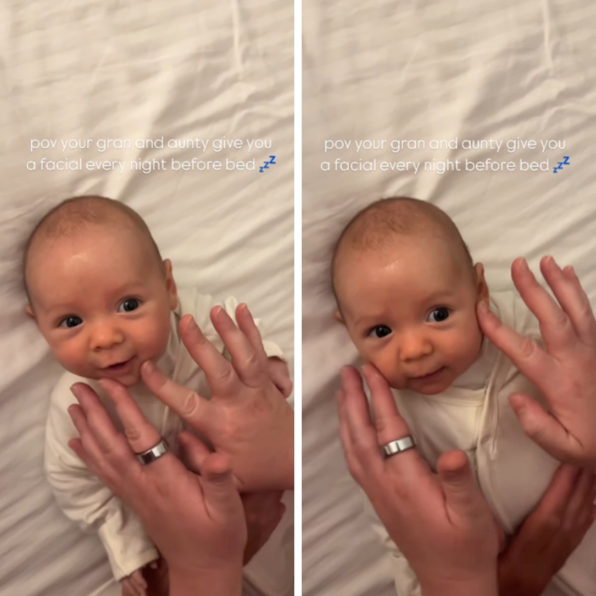 Baka i mama mazale su bebi lice kremom prije spavanja, ona uživala u svakoj sekundi