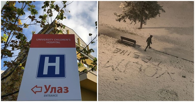 Otac ispisao poruku u snijegu ispred dječje bolnice u Beogradu za svog sina 