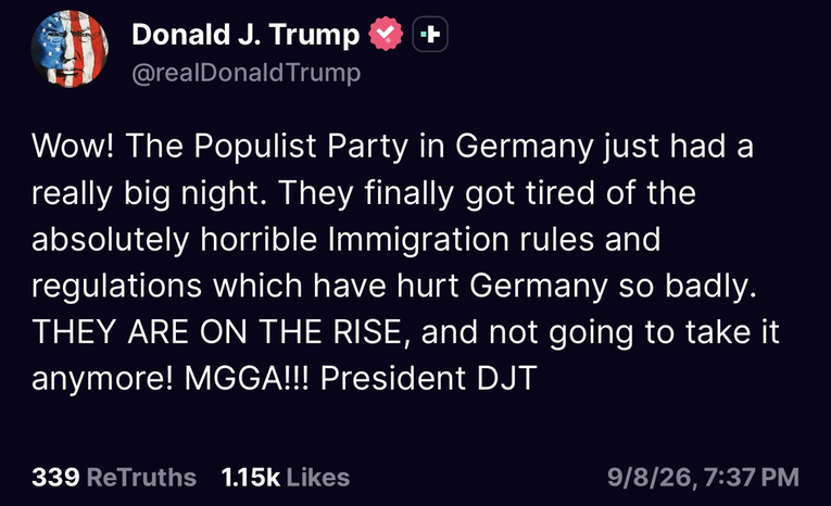 Trump: Nijemcima su napokon dozlogrdila užasna pravila, neće više to trpjeti. MGGA!!!