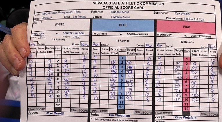 Sudačke kartice otkrivaju da je Fury gubio nakon pola borbe. Evo konačnog bodovanja