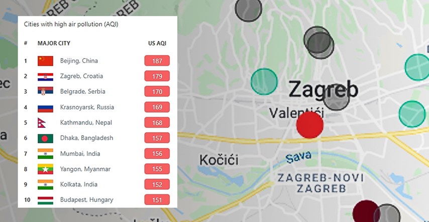 Zagreb trenutno ima drugi najzagađeniji zrak na svijetu