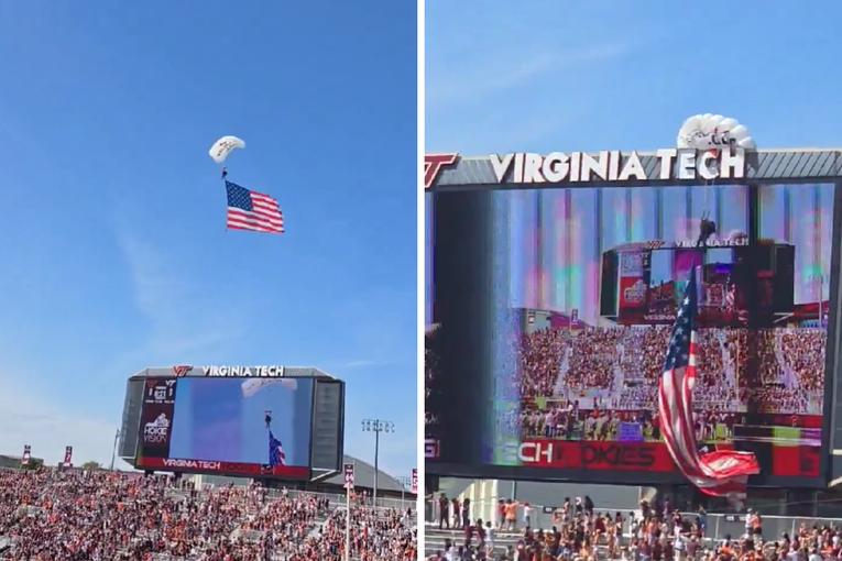 VIDEO Padobranac s američkom zastavom zabio se u semafor na stadionu