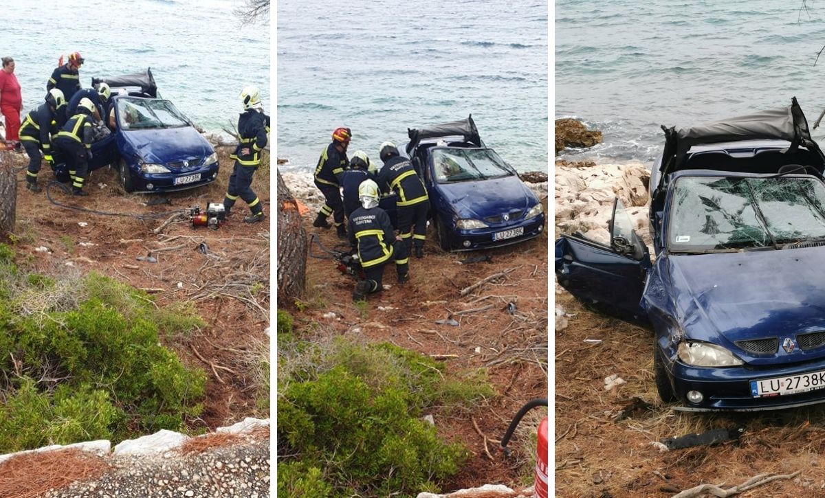 Turisti sletjeli s ceste u Supetru, vatrogasci rezali lim da ih izvuku iz auta