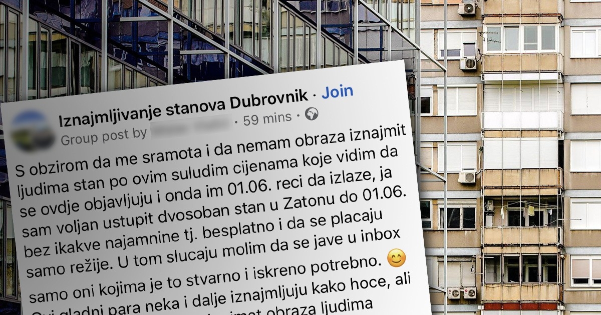 Dubrovčanin: Sramota me iznajmljivati po suludim cijenama, ustupit ću stan besplatno