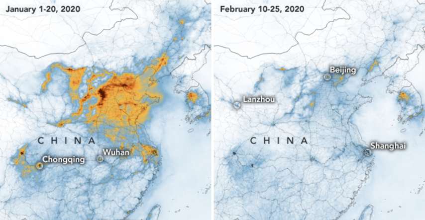 FOTO Pad zagađenja zraka u Kini vidi se iz svemira, koronavirus je uzrok tome