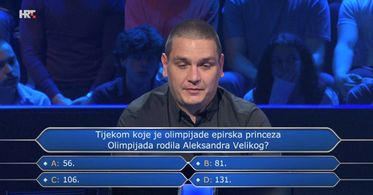 Splićanin odustao na pitanju o epirskoj princezi u "Milijunašu". Znate li vi odgovor?