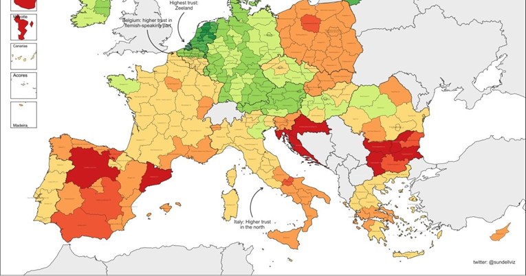 Porazna karta: Hrvati najmanje vjeruju jedni drugima u cijeloj EU