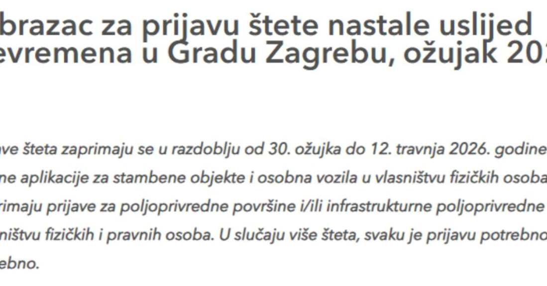 Grad Zagreb putem aplikacije otvorio prijave štete od nevremena