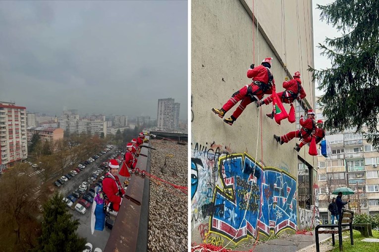Članovi GSS-a spustili se niz zgradu u Sarajevu i razveselili mališane iz vrtića