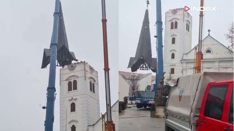 VIDEO Skinuli zvonik sa sisačke katedrale. Sve je nadgledao i premijer Plenković