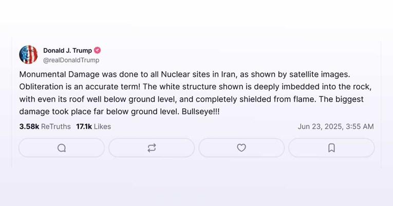 Trump: Potpuno uništenje iranskih nuklearnih postrojenja! Pogodak u centar