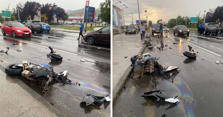 FOTO Sudar motora i Range Rovera u Zagrebu. Od motora nije ostalo skoro ništa