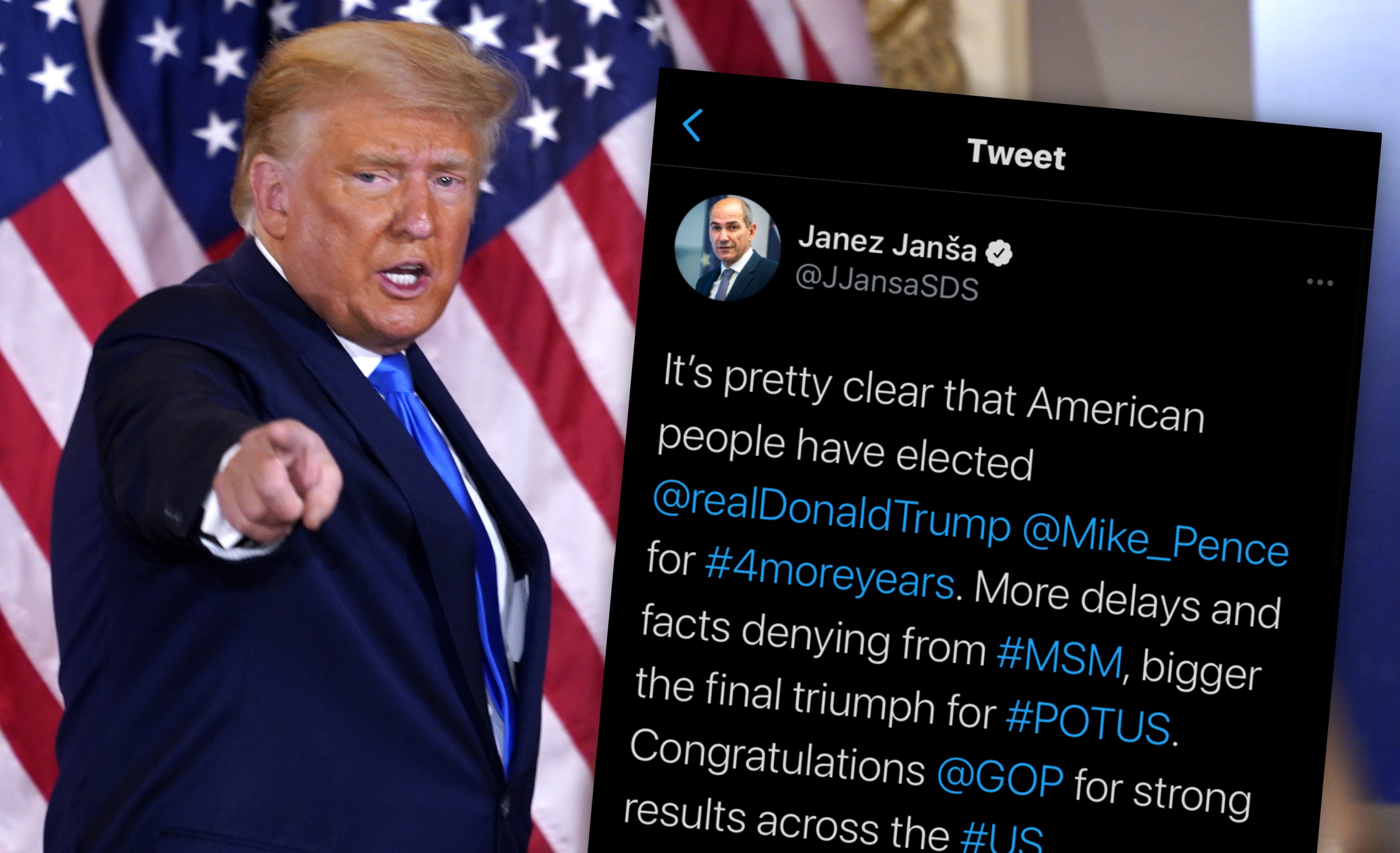 Twitter stavio upozorenje na Janšinu čestitku Trumpu