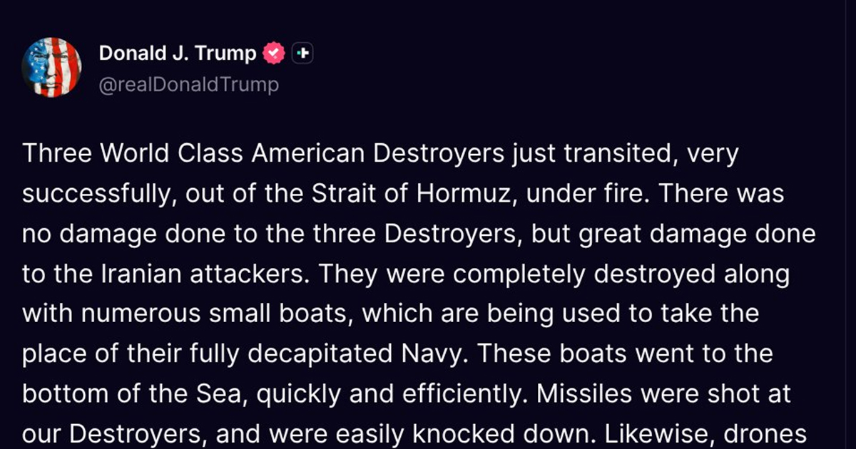 Trump: Normalna država dopustila bi prolazak razaračima, ali Iran vode LUĐACI