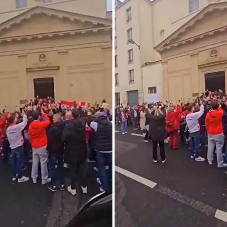 VIDEO Nakon mise u Parizu hrvatski navijači pjevali Thompsona ispred crkve
