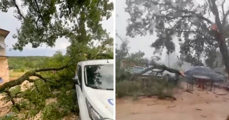 VIDEO Kratko, ali jako nevrijeme u Imotskom. Stabla padala na aute