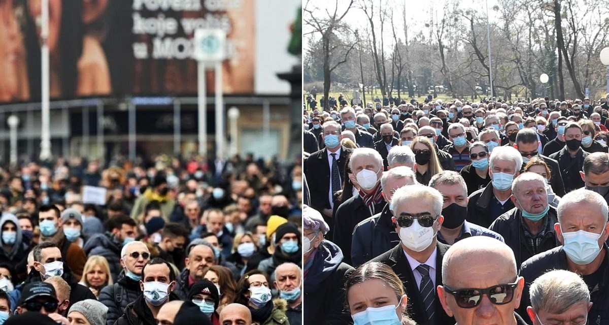 Lijevo je prosvjed, desno sprovod. Pitali smo policiju koja je razlika između slika