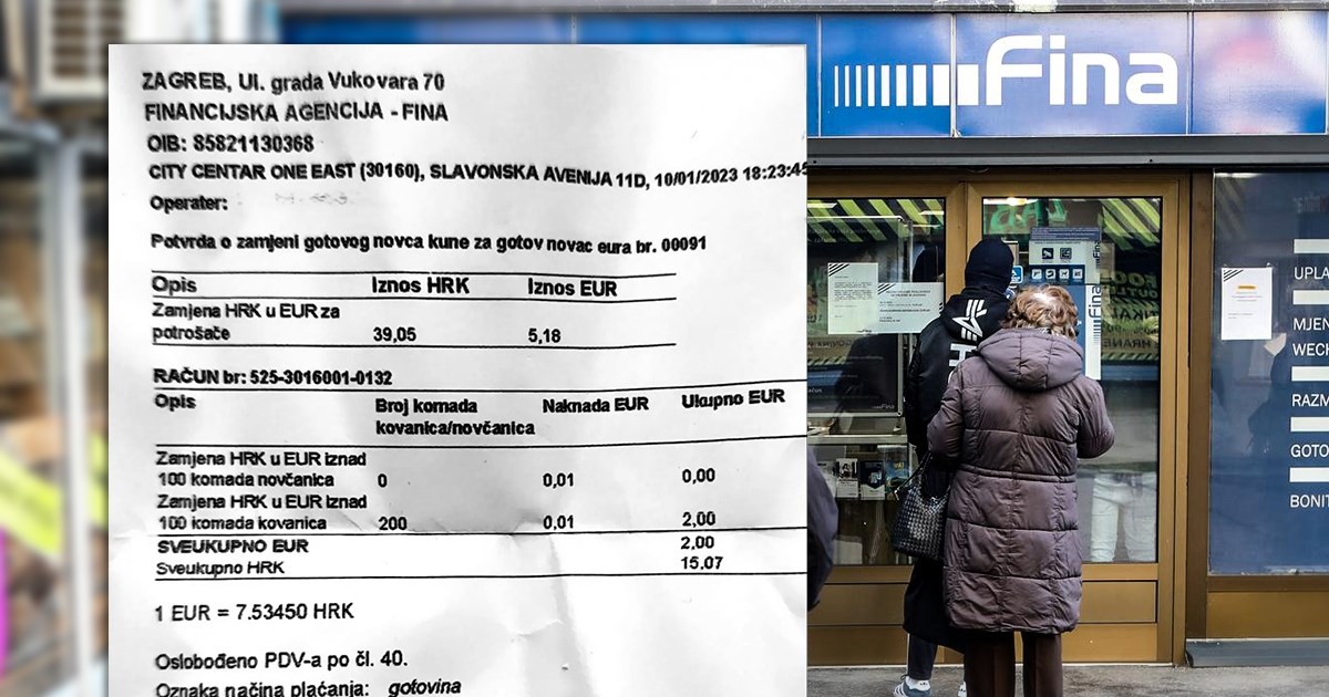 Došao u Finu s 39.05 kuna, htio ih razmijeniti u eure. Uzeli mu više od 15 kuna