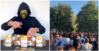 VIDEO Tiktoker sa zlatnom maskom bacio 24.500 eura iz drona, ljudi podivljali
