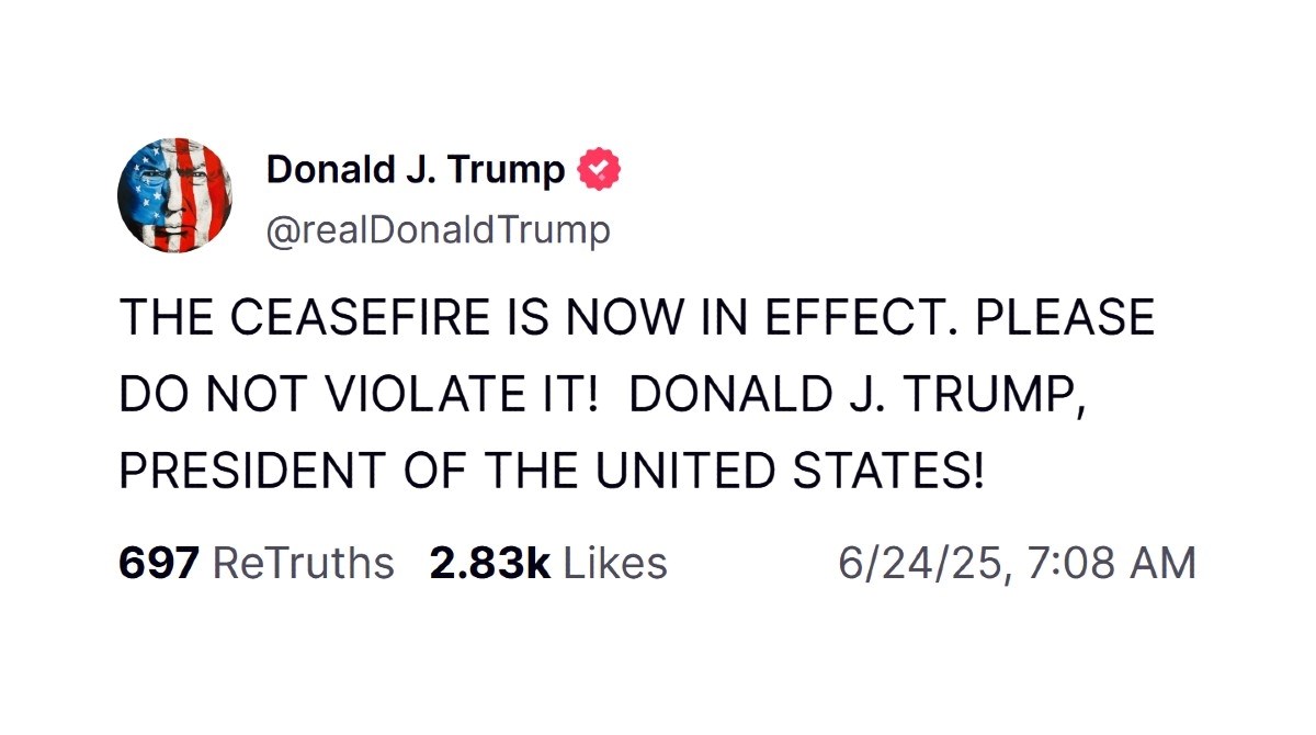 Trump: PRIMIRJE JE SADA NA SNAZI. MOLIM VAS DA GA NE KRŠITE! 