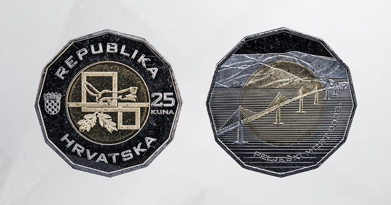 Ovako izgleda kovanica od 25 kuna s dizajnom Pelješkog mosta