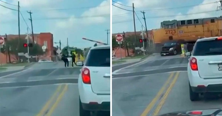 VIDEO Auto zapeo na pruzi u Dallasu, ljudi pobjegli sekunde prije udara jurećeg vlaka