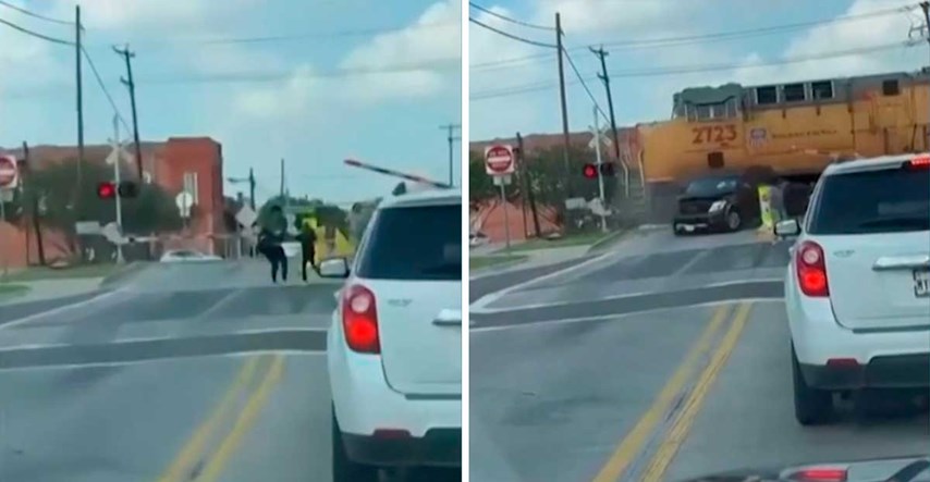 VIDEO Auto zapeo na pruzi u Dallasu, ljudi pobjegli par sekundi prije udara vlaka