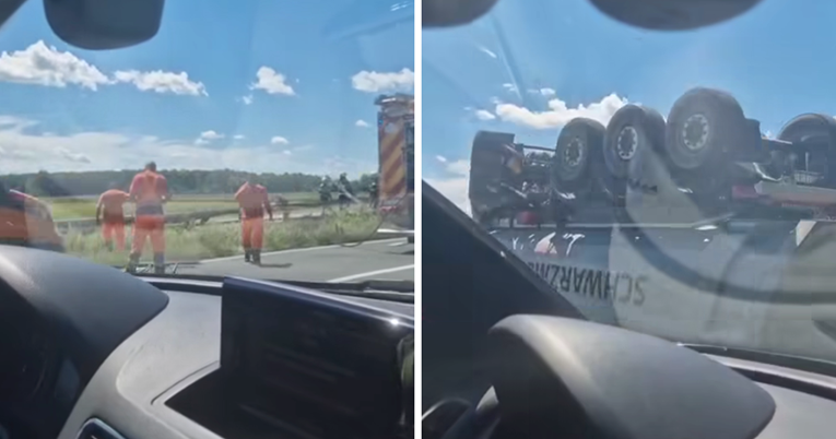 VIDEO Kamion se prevrnuo i probio zaštitnu ogradu na autocesti A3