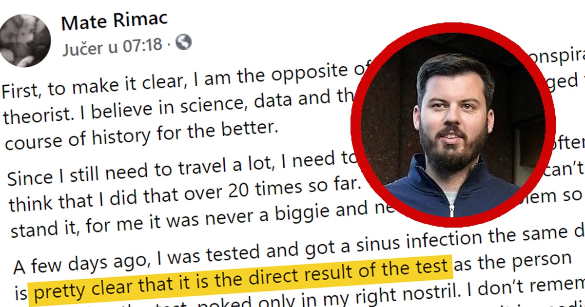 Rimac tvrdi da je dobio upalu sinusa zbog PCR testa. Doktori: To je nemoguće