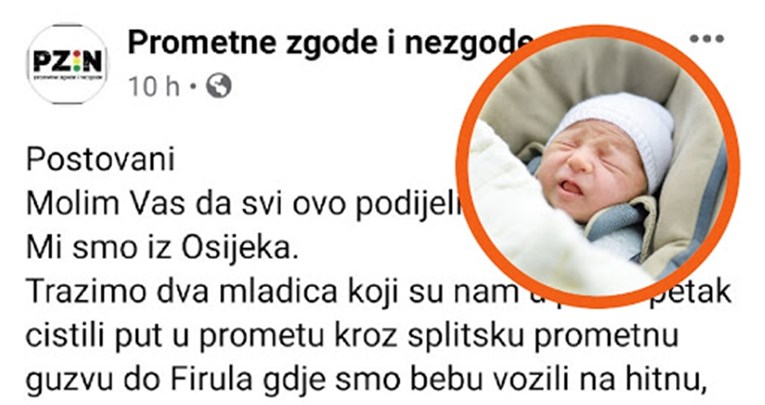 Par iz Osijeka traži dečke iz Splita koji su im pomogli: Vozili smo bebu na hitnu...