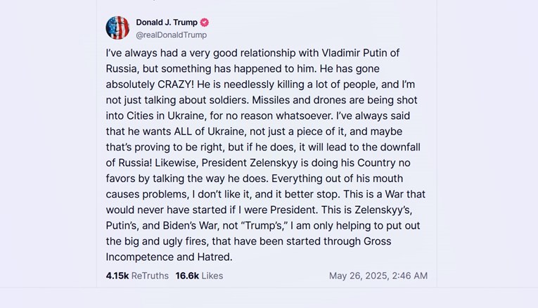 Trump: Putin je potpuno poludio