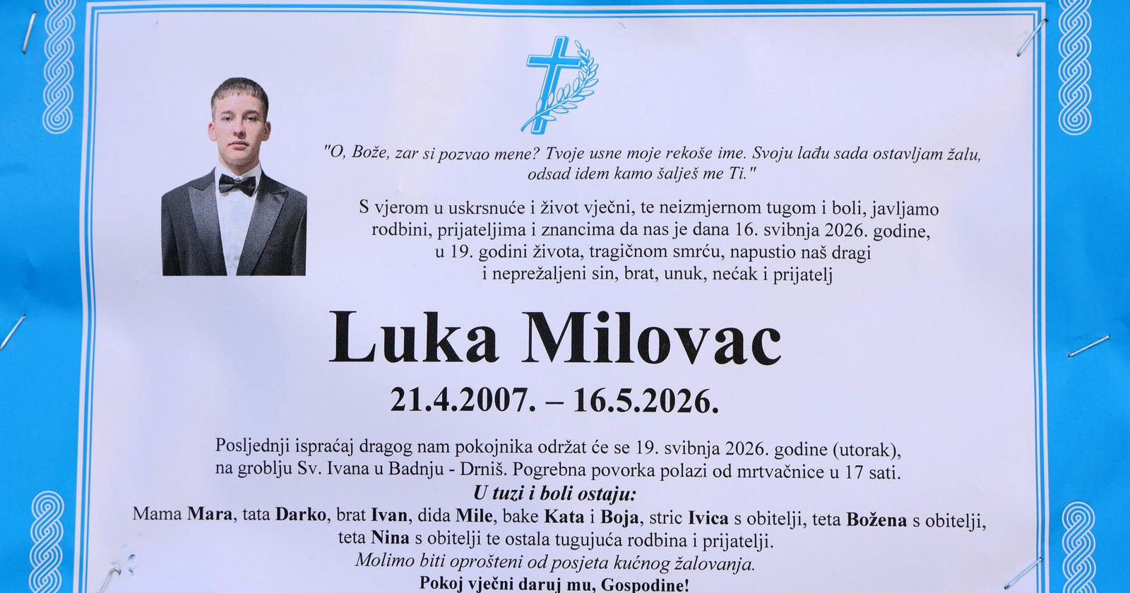 Gradonačelnik Drniša: Ubijeni dečko trebao je imati maturalnu, kupio je odijelo...