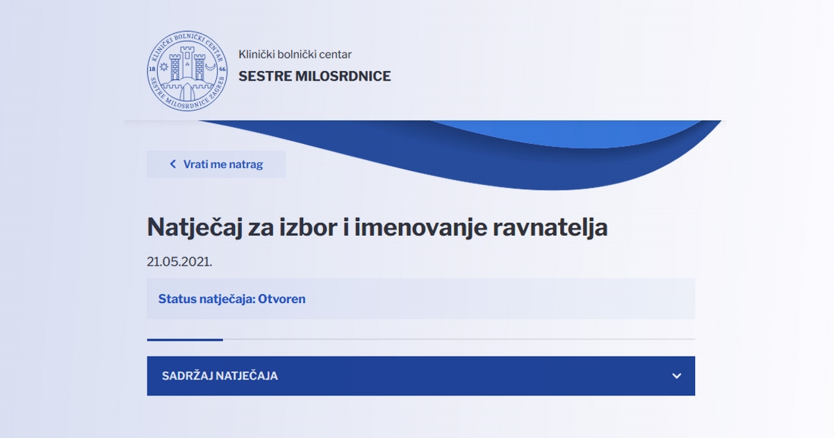 KBC Sestre milosrdnice: Raspisan natječaj za ravnatelja bolnice