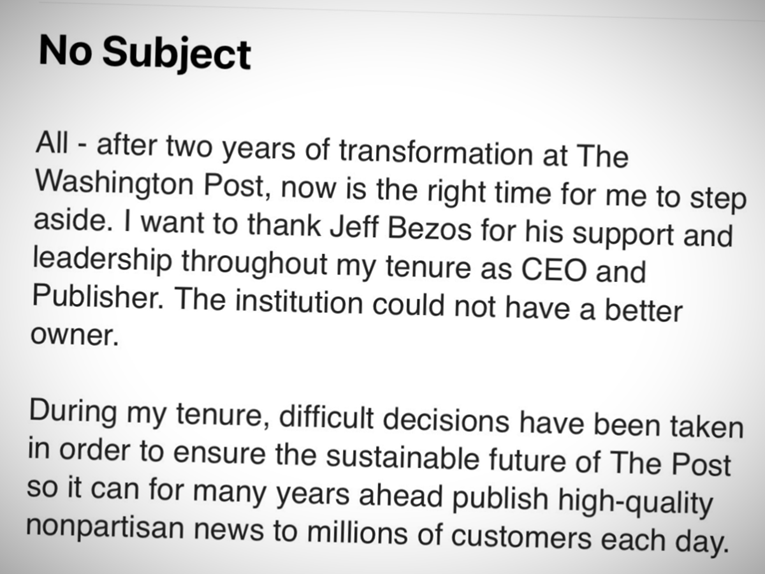 Odlazi ključni čovjek Washington Posta, poslao mail zaposlenicima