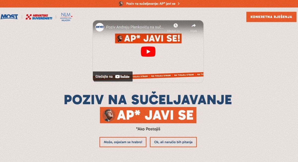 Most pozvao Plenkovića na sučeljavanje: AP, javi se, ako postojiš